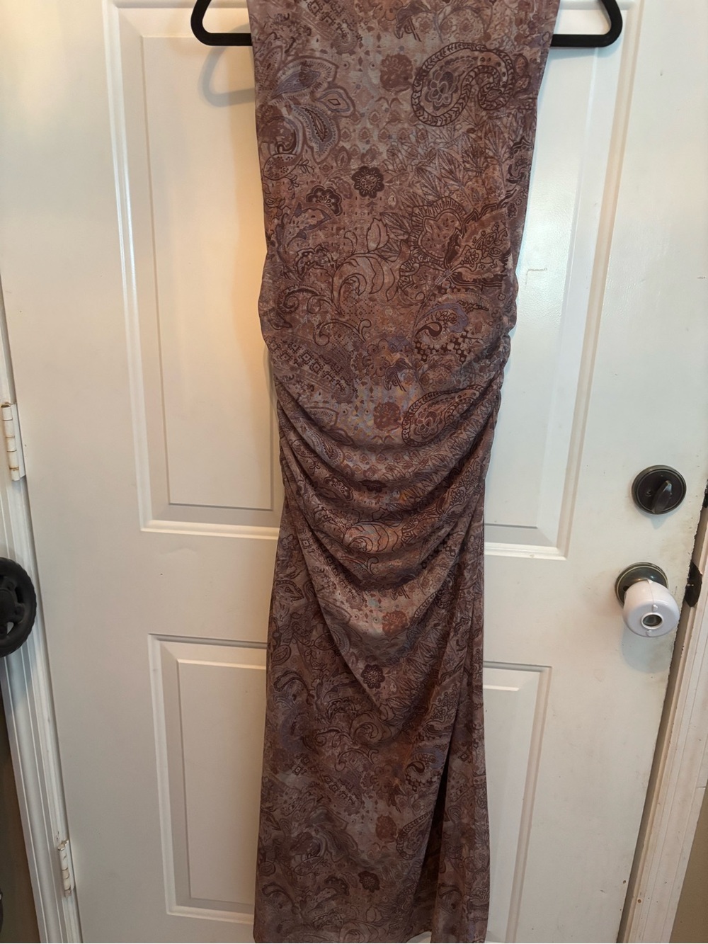Madden Girl Brown Paisley Ruched Maxi Dress